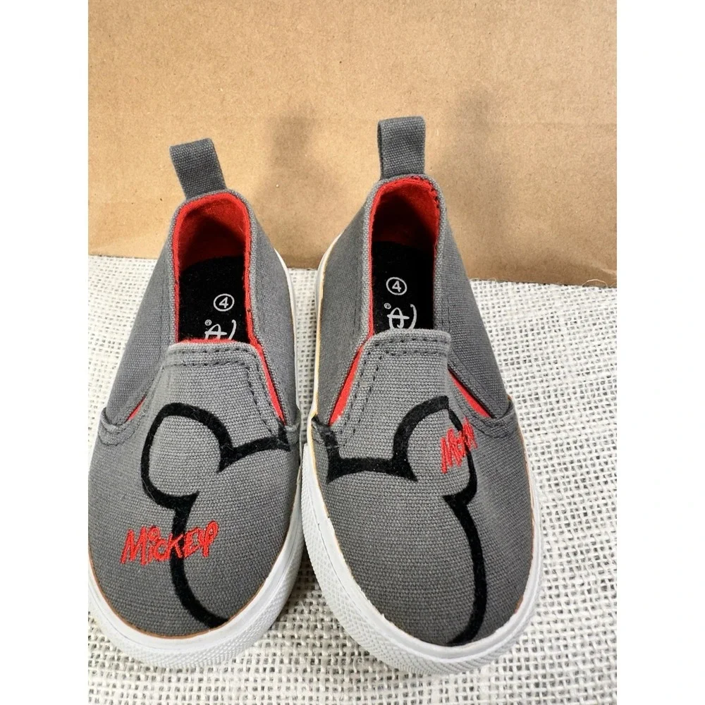 Disney Mickey Mouse Toddler Shoes Size 4 Gray Slip On Sneakers Boys‎ Girls